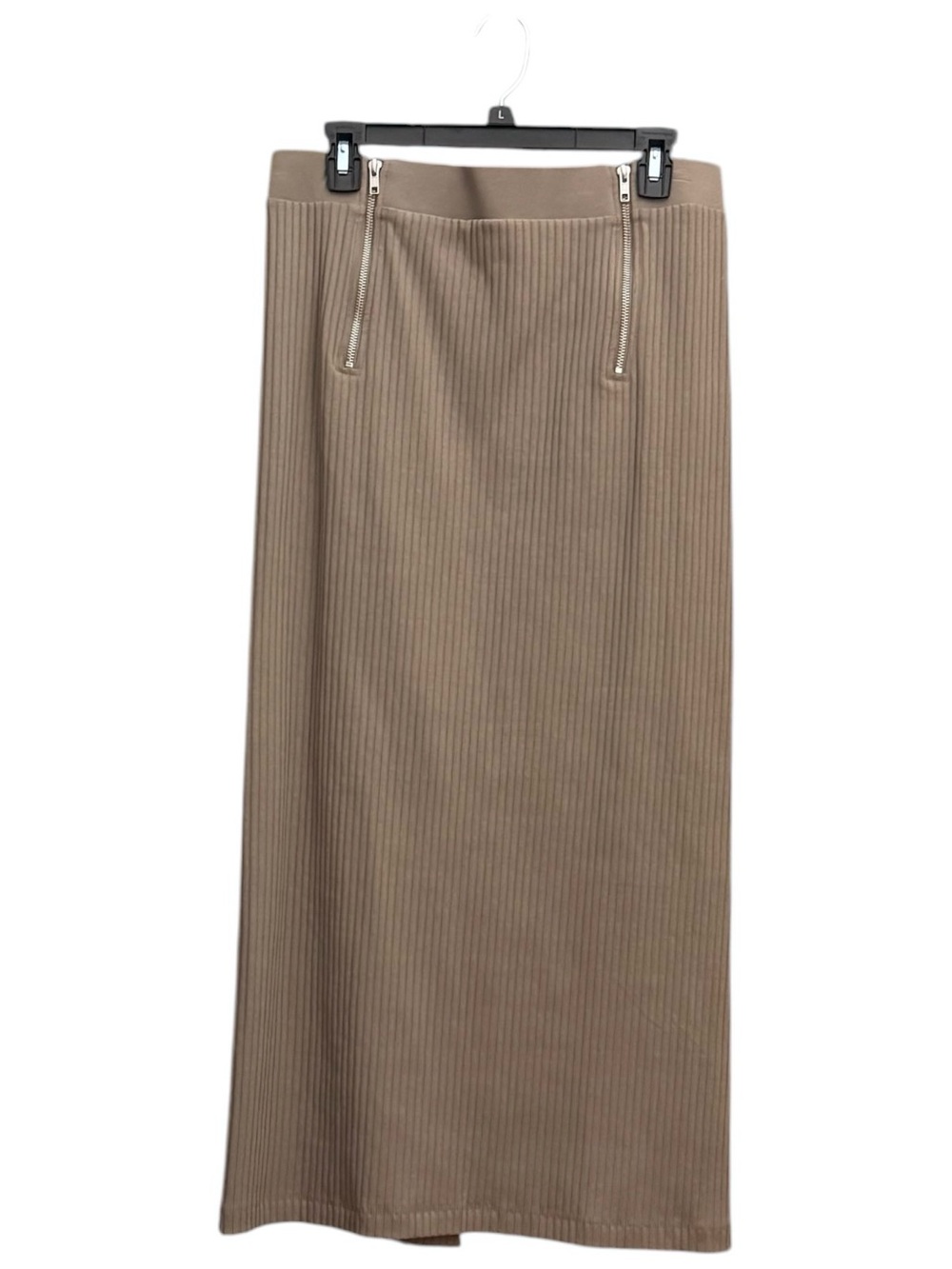 Zara Taupe Ribbed Maxi Skirt with Front Zips